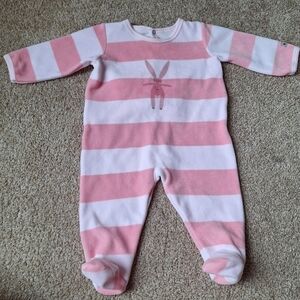 Petite Bateau Girl Pink/White Striped Romper Sleeper Back Snaps Size 6 Months